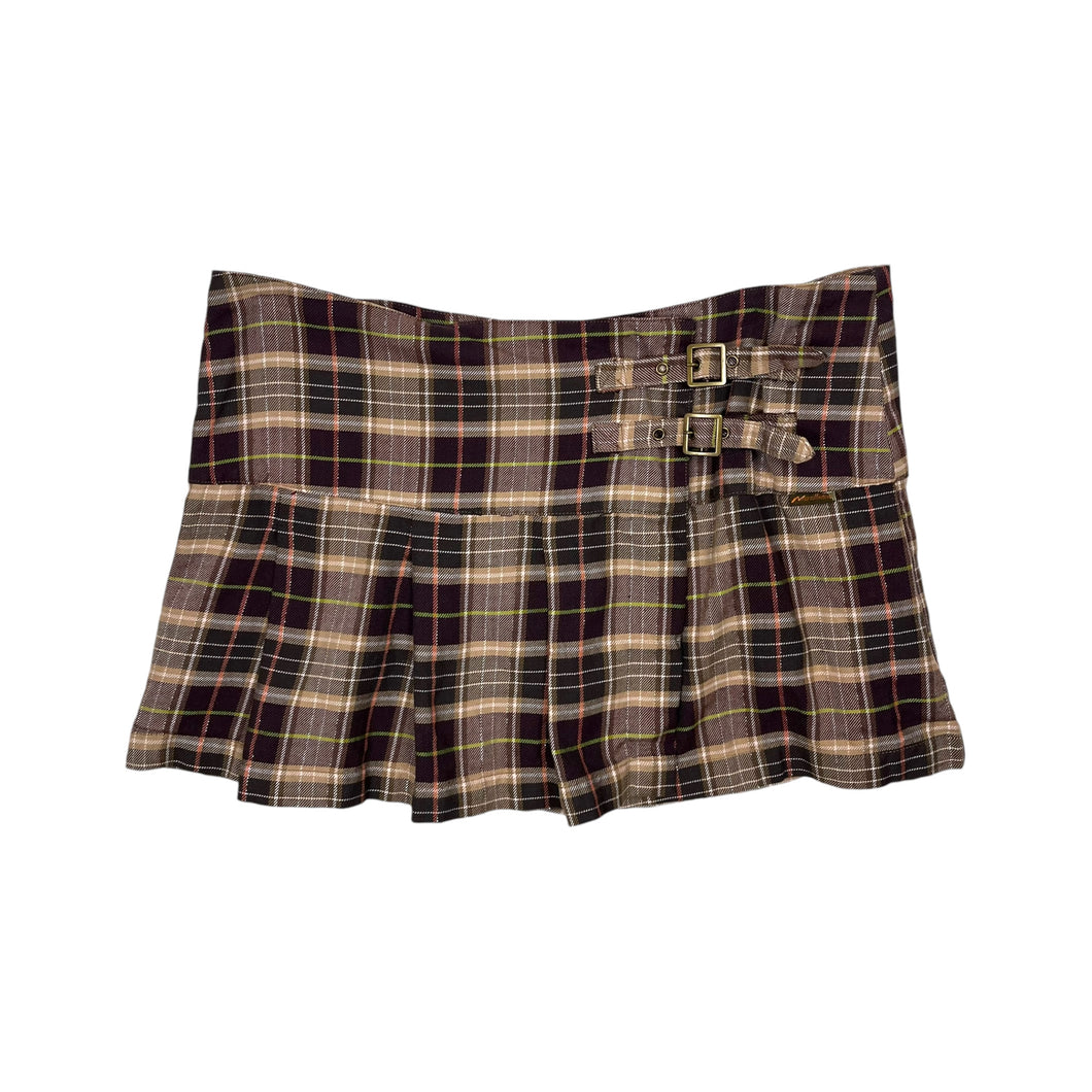 Women's Plaid Double Buckle Mini Skirt - Size L