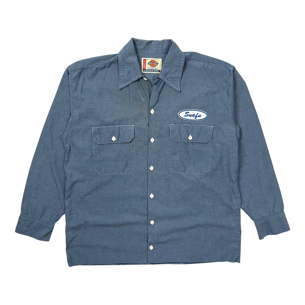 Snafu Chambray Mechanic Raw Hem Work Shirt - Size L/XL