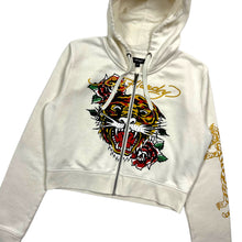 Load image into Gallery viewer, Women&#39;s Ed Hardy Tiger Rose Cropped Zip Up Hoodie - Size L
