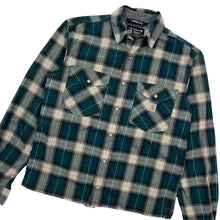 Load image into Gallery viewer, Carhartt Plaid Pearl Snap Raw Hem Button Up - Size S/M
