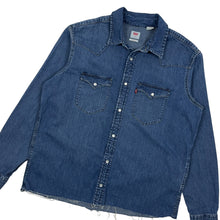 Load image into Gallery viewer, Levi&#39;s Pearl Snap Raw Hem Denim Western Shirt - Size L
