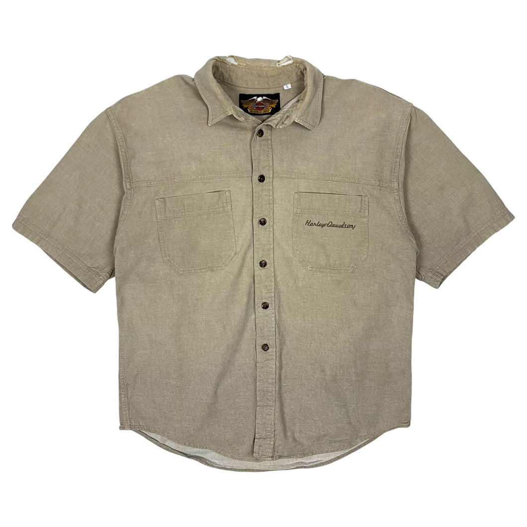 Harley-Davidson Embroidered Khaki Button Down Shirt - Size L/XL