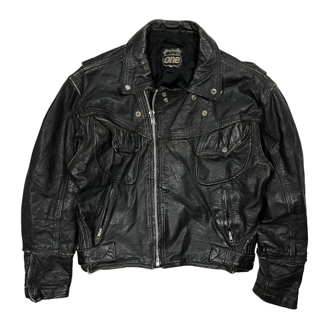 Highway One Classic Leather Biker Jacket - Size L