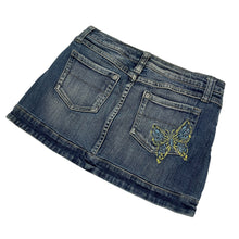 Load image into Gallery viewer, Women&#39;s No Boundaries Butterfly Embroidered Denim Mini Skirt - Size S
