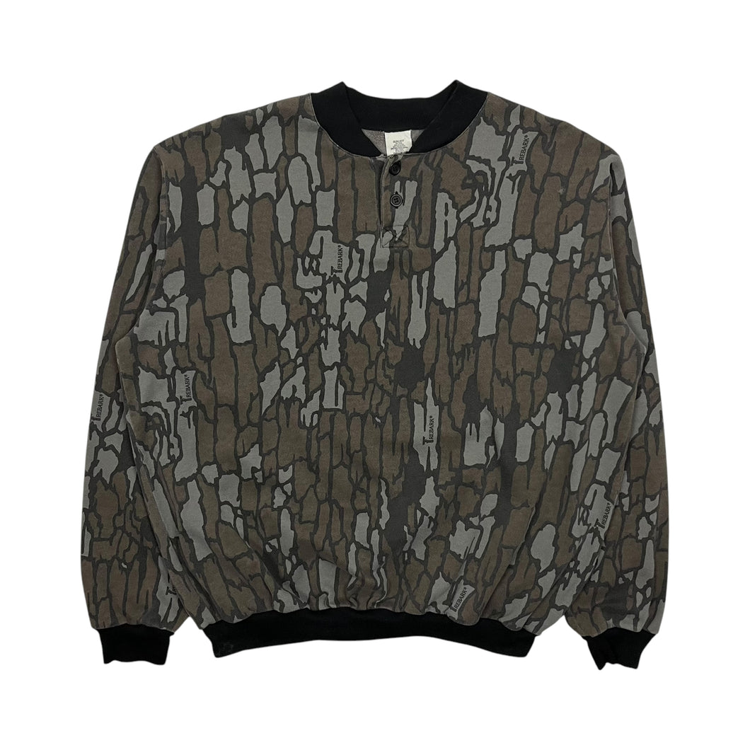 Tree Bark Camo Henley Longsleeve - Size L