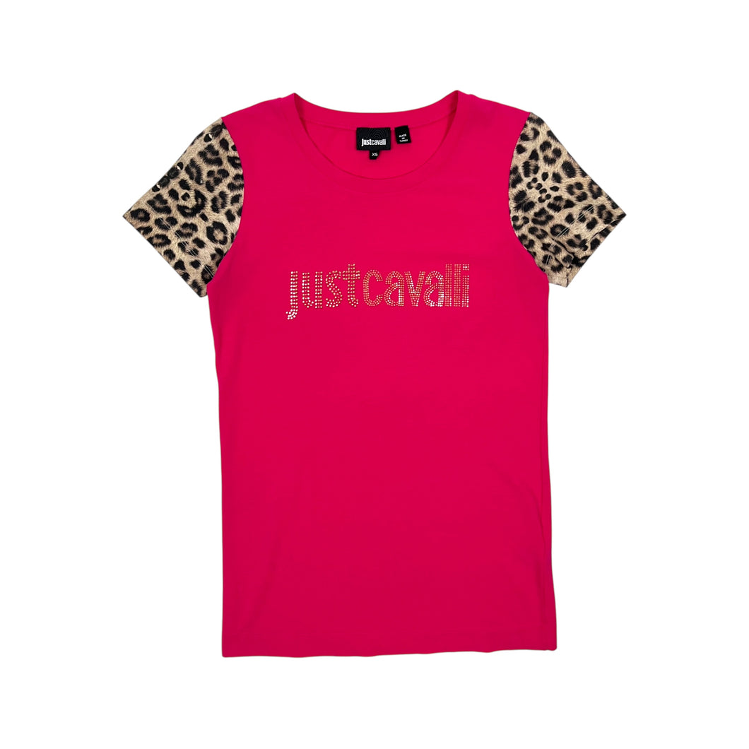 Women's Just Cavalli Rhinestone Cheetah Tee - Size XS/S