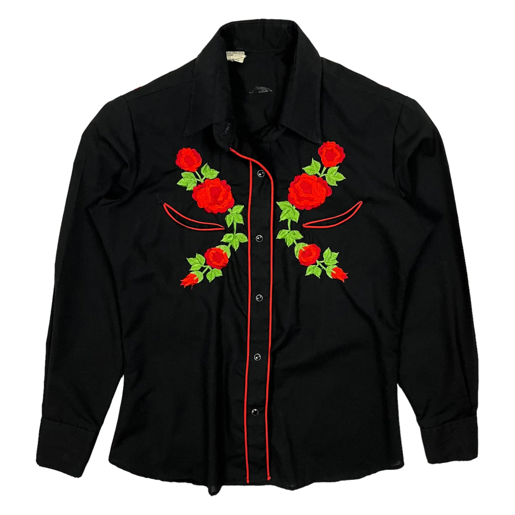 Embroidered Roses Western Cowboy Button Up Shirt - Size S