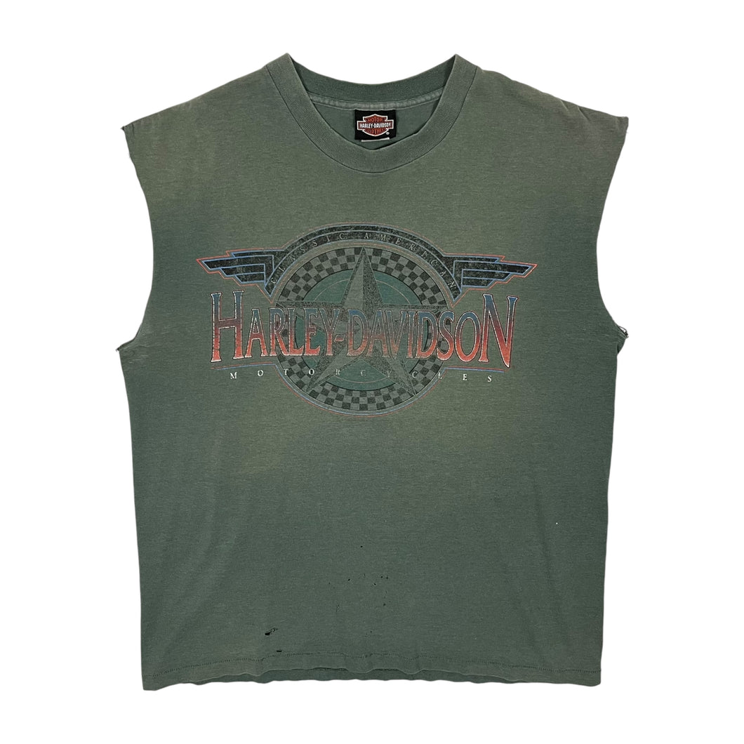 1990 Sun Baked Harley-Davidson Star Logo Cut Off Tank - Size L