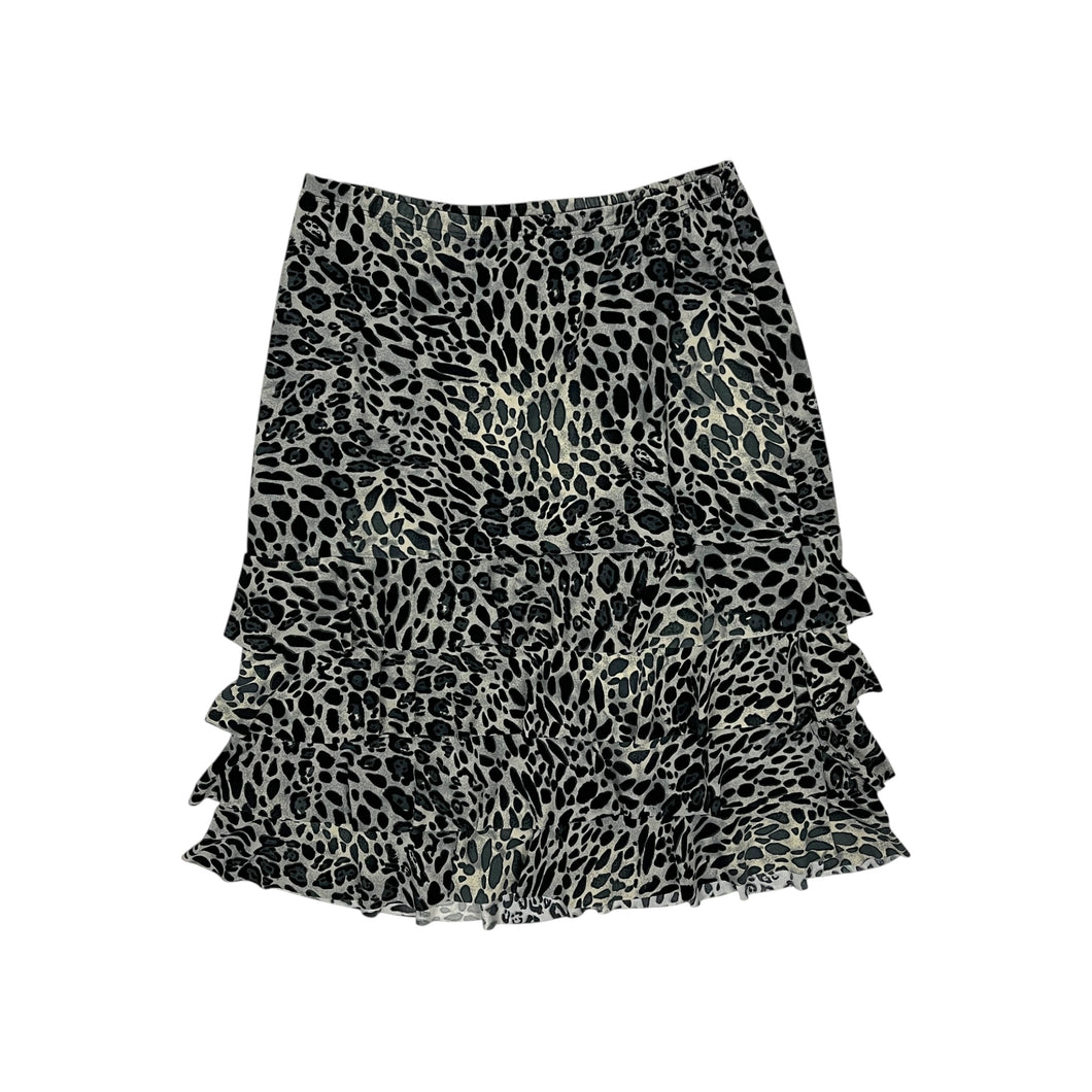 Women's Grayscale Cheetah Print Ruffled Skirt - Size M