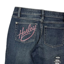 Load image into Gallery viewer, Dead Stock Women&#39;s Harley-Davidson Low Rise Flared Bedazzled Denim Jeans - Size XS

