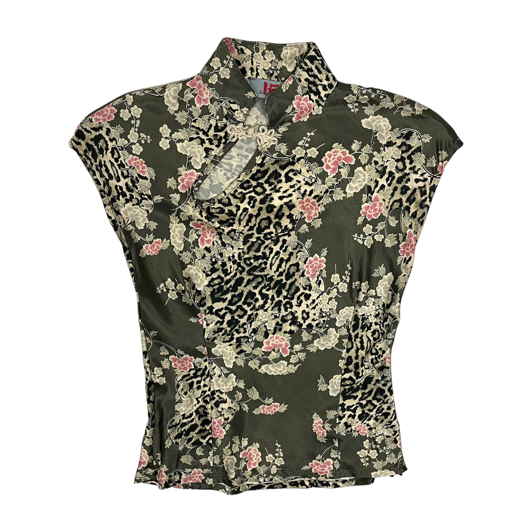 Women's If Ganas Satin Leopard & Floral Print Top - Size L
