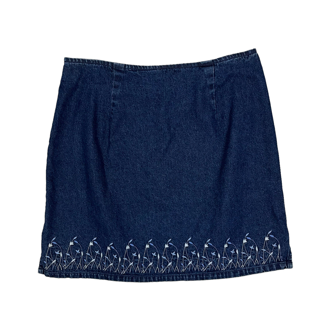 Women's Floral Embroidered Denim Skirt - Size L