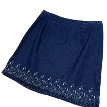Load image into Gallery viewer, Women&#39;s Floral Embroidered Denim Skirt - Size L
