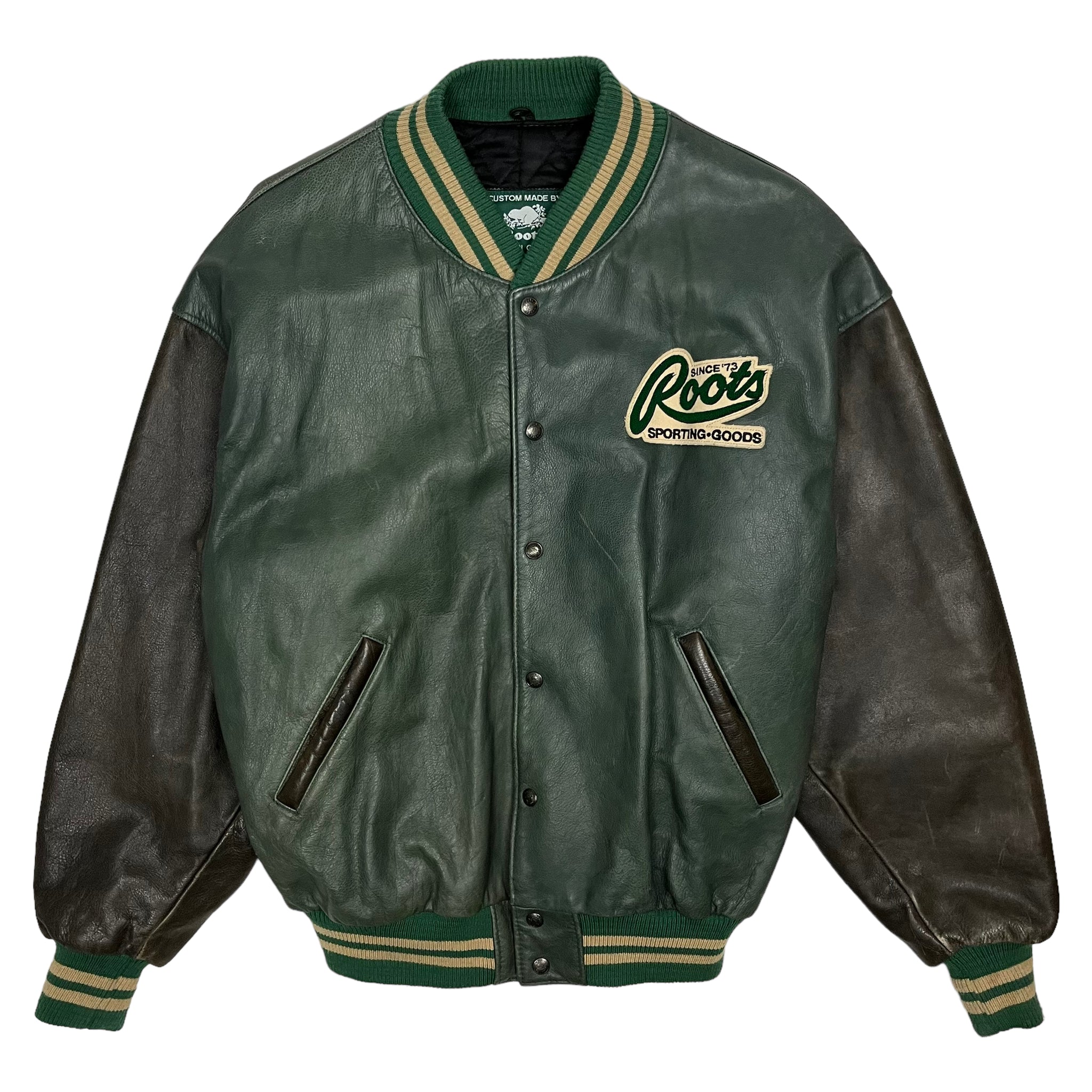 Ford Built Tough Roots Two Tone Leather Baseball Jacket - Size XL