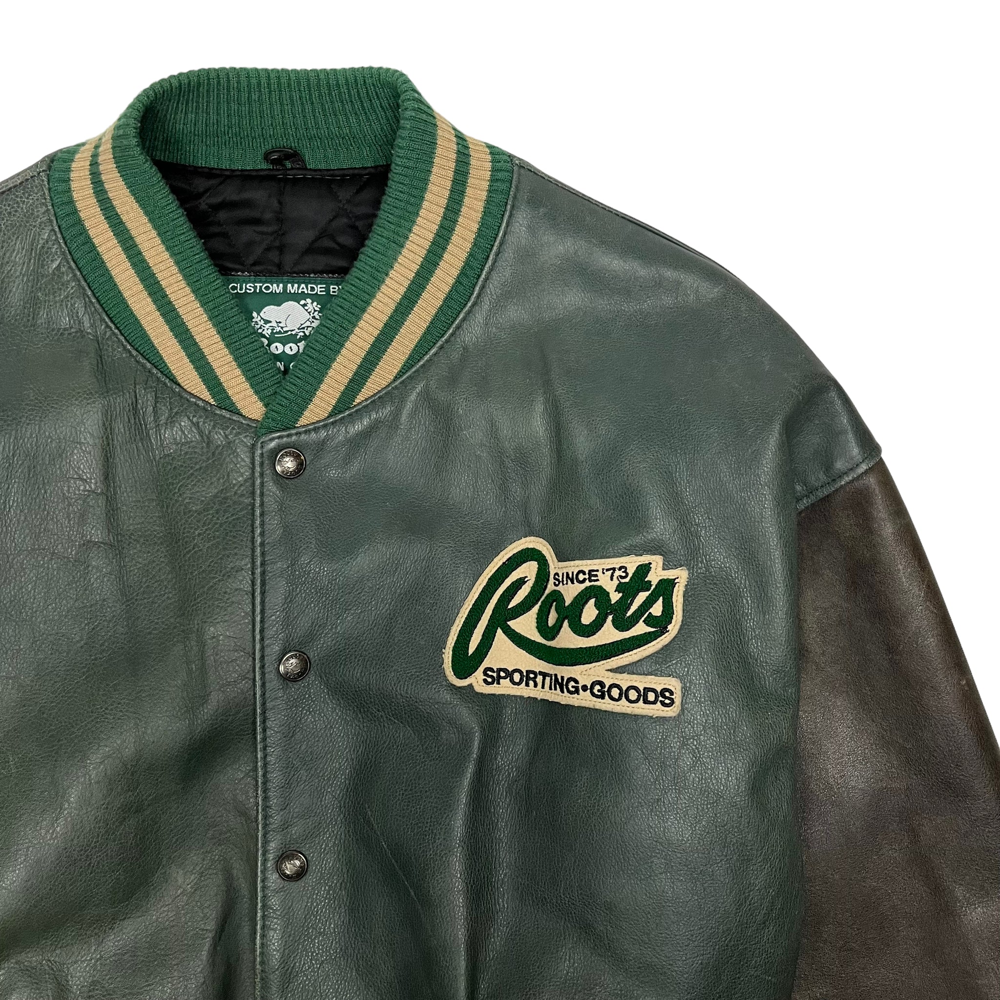 Ford Built Tough Roots Two Tone Leather Baseball Jacket - Size XL