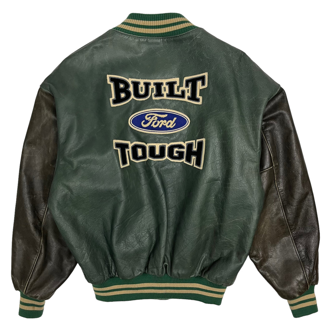 Ford Built Tough Roots Two Tone Leather Baseball Jacket - Size XL