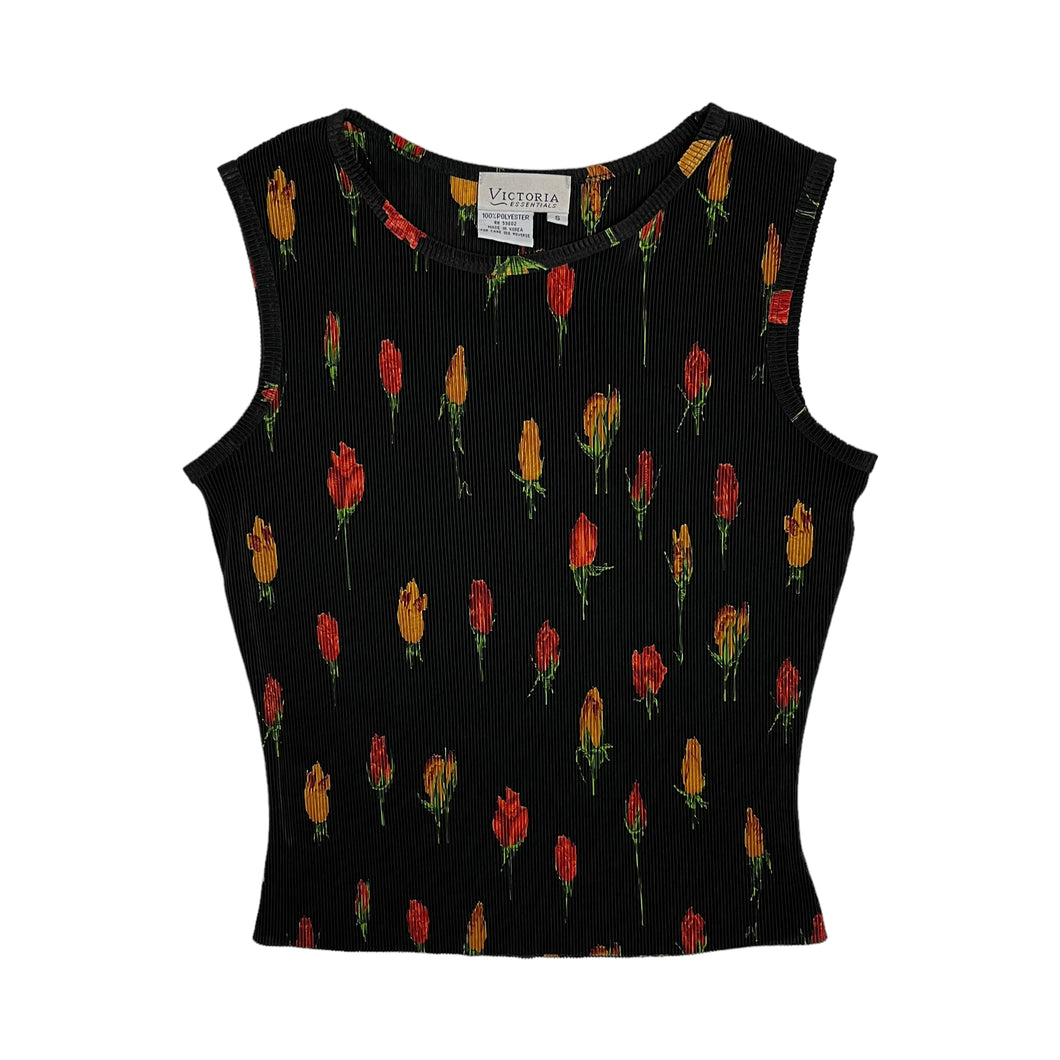 Women's Rose Print Pleated Tank Top - Size M