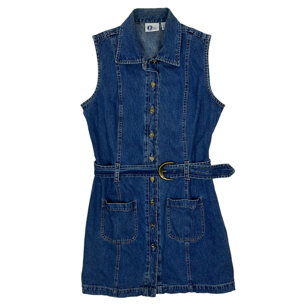 Women's Button Down Belted Denim Dress - Size L