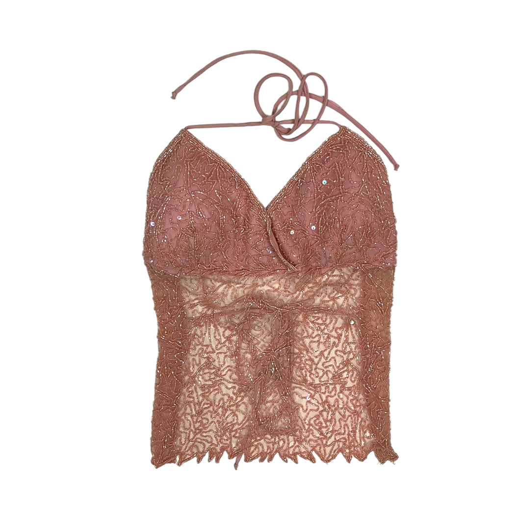Women's Beaded Open Back Halter Top - Size S