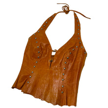 Load image into Gallery viewer, Women&#39;s Studded Leather Halter Top - Size S
