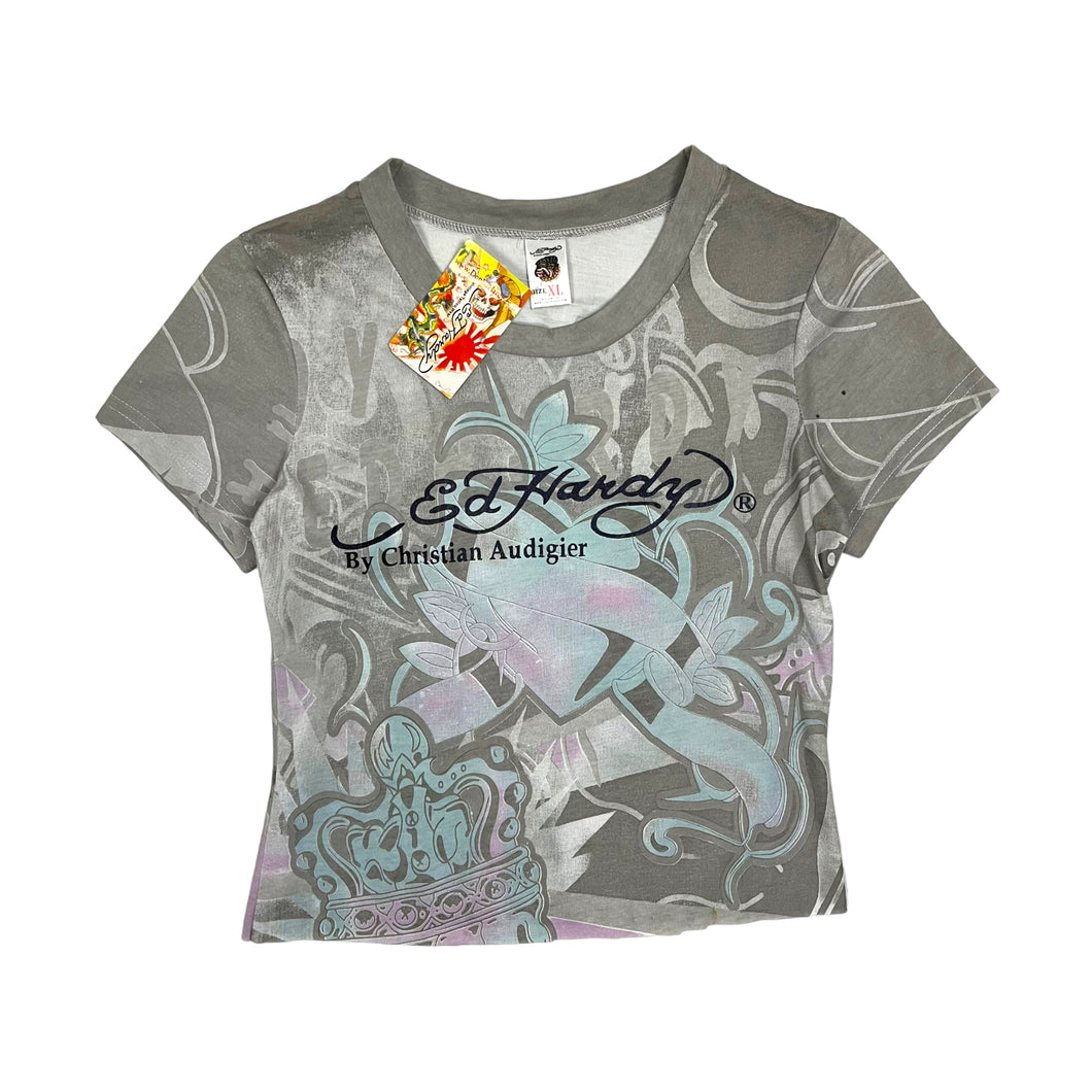 Women's Deadstock Ed Hardy Raw Hem Babydoll Tee - Size S/M