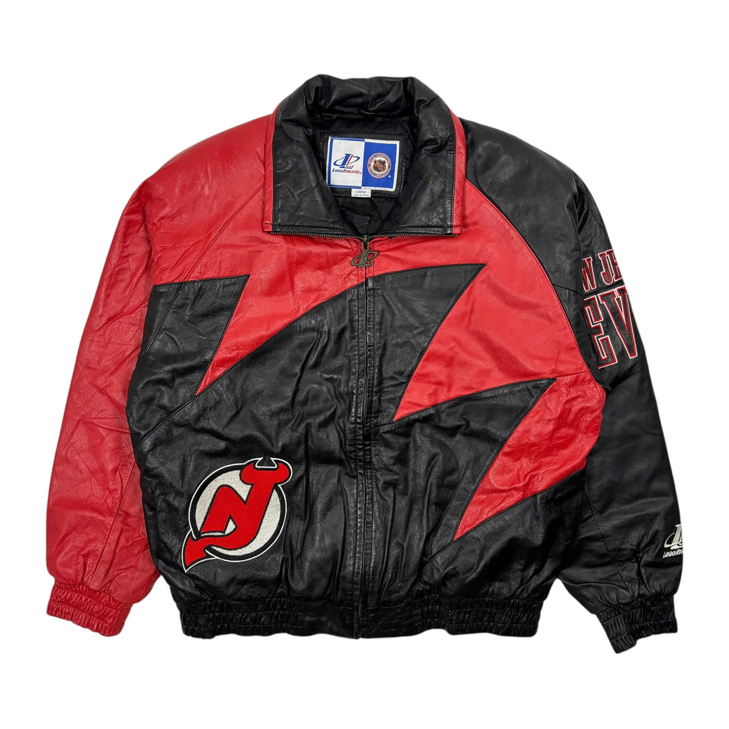 1994 New Jersey Devils Logo Athletic Sharktooth Leather Jacket - Size XL