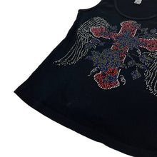 Load image into Gallery viewer, Women&#39;s Rhinestone Winged Cross Ribbed Tank Top - Size M
