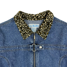 Load image into Gallery viewer, Women&#39;s Faux Leopard Collar Denim Jacket - Size XL
