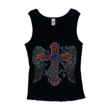 Load image into Gallery viewer, Women&#39;s Rhinestone Winged Cross Ribbed Tank Top - Size M

