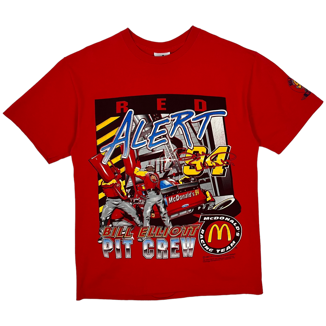1997 NASCAR McDonalds Bill Elliot Red Alert Pit Crew Racing Tee - Size XL