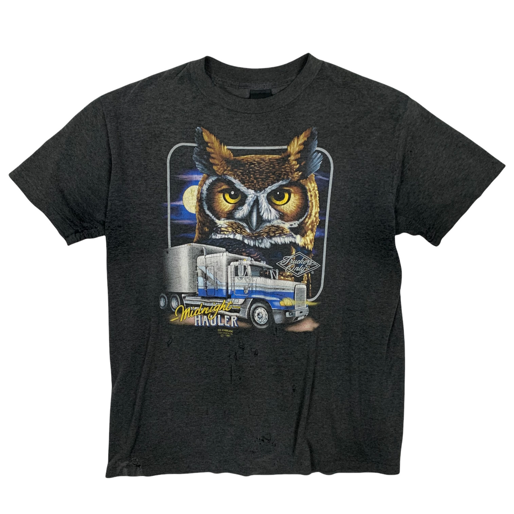 1991 3D Emblem Midnight Hauler Owl Truckers Tee - Size L