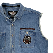Load image into Gallery viewer, Harley Davidson Cut Off Denim Shirt - Size XL
