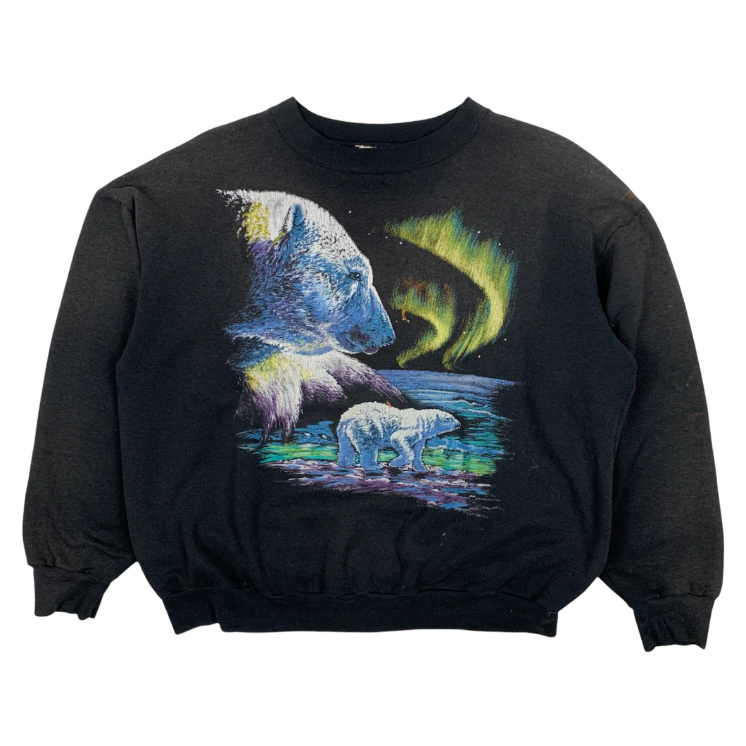 Northern Lights Polar Bear Crewneck Sweatshirt - Size L
