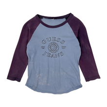 Load image into Gallery viewer, Women&#39;s Distressed Guess Jeans Baseball Raglan Tee - Size S
