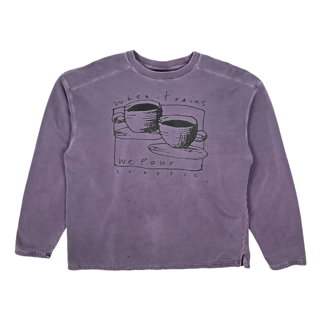 1996 Seattle When It Rains We Pour Coffee Crewneck Sweatshirt - Size L