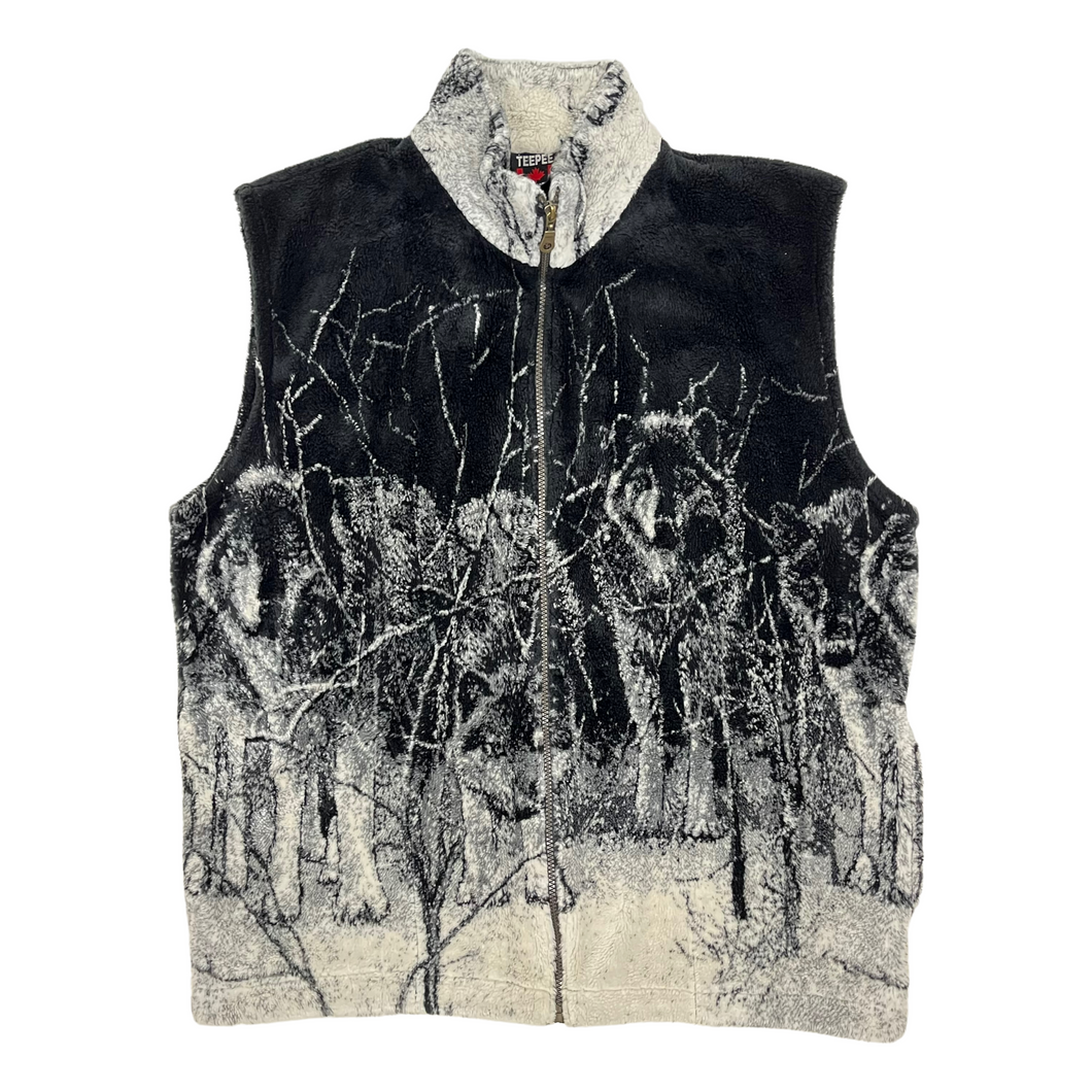Fleece All Over Print Wolf Vest - Size XL