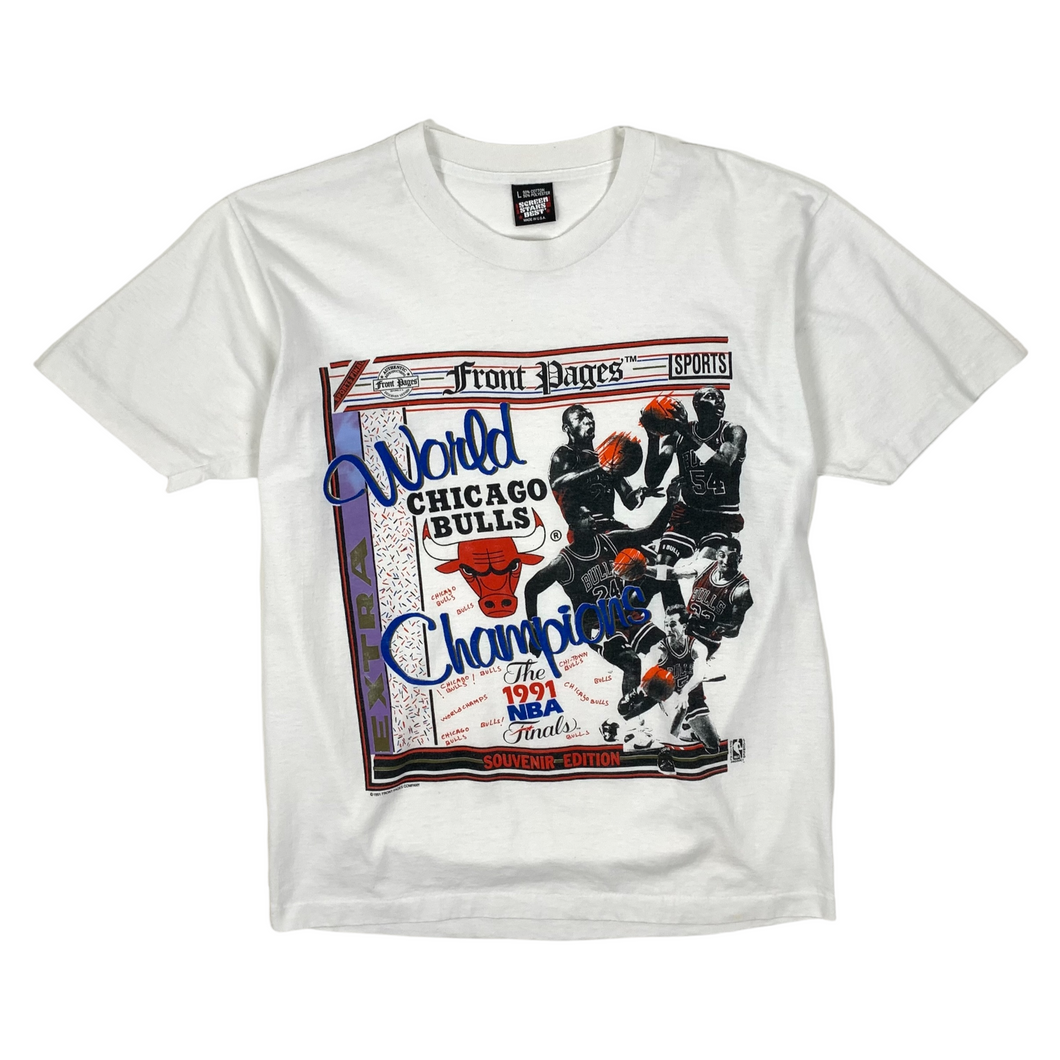 1991 Chicago Bulls Championship Front Pages Tee - Size L