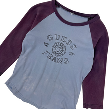 Load image into Gallery viewer, Women&#39;s Distressed Guess Jeans Baseball Raglan Tee - Size S
