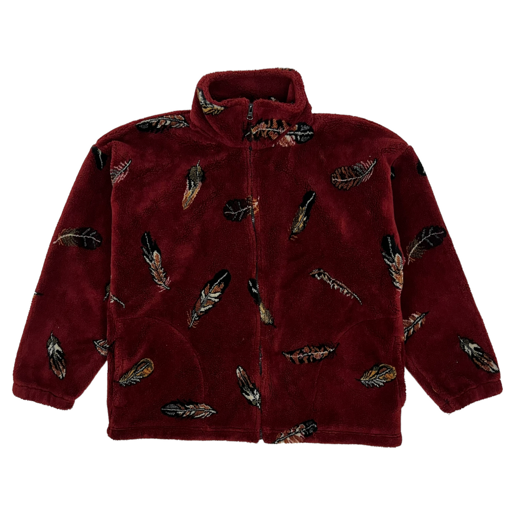 All Over Feather Print Fleece Jacket - Size L