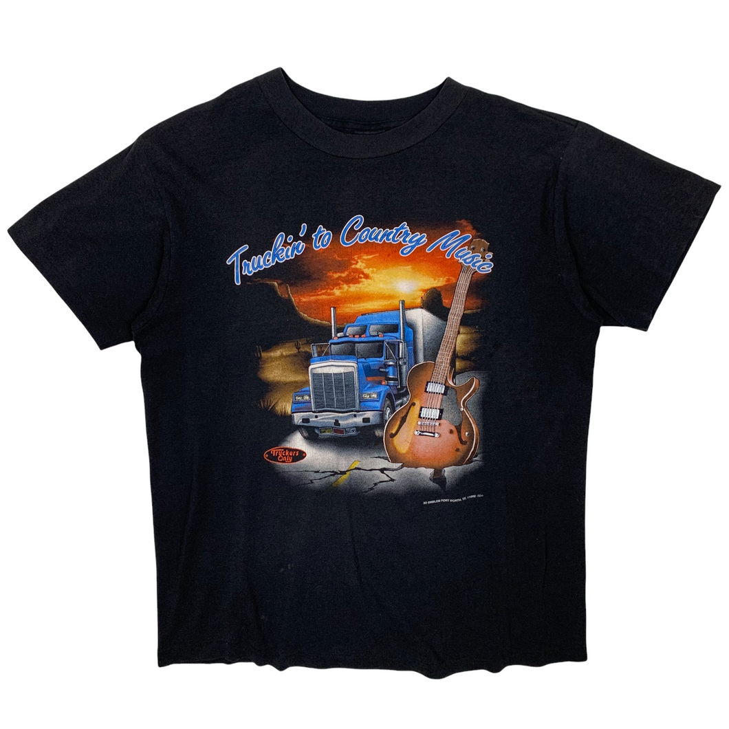 1992 3D Emblem Truckin' To Country Music Trucker Tee - Size L